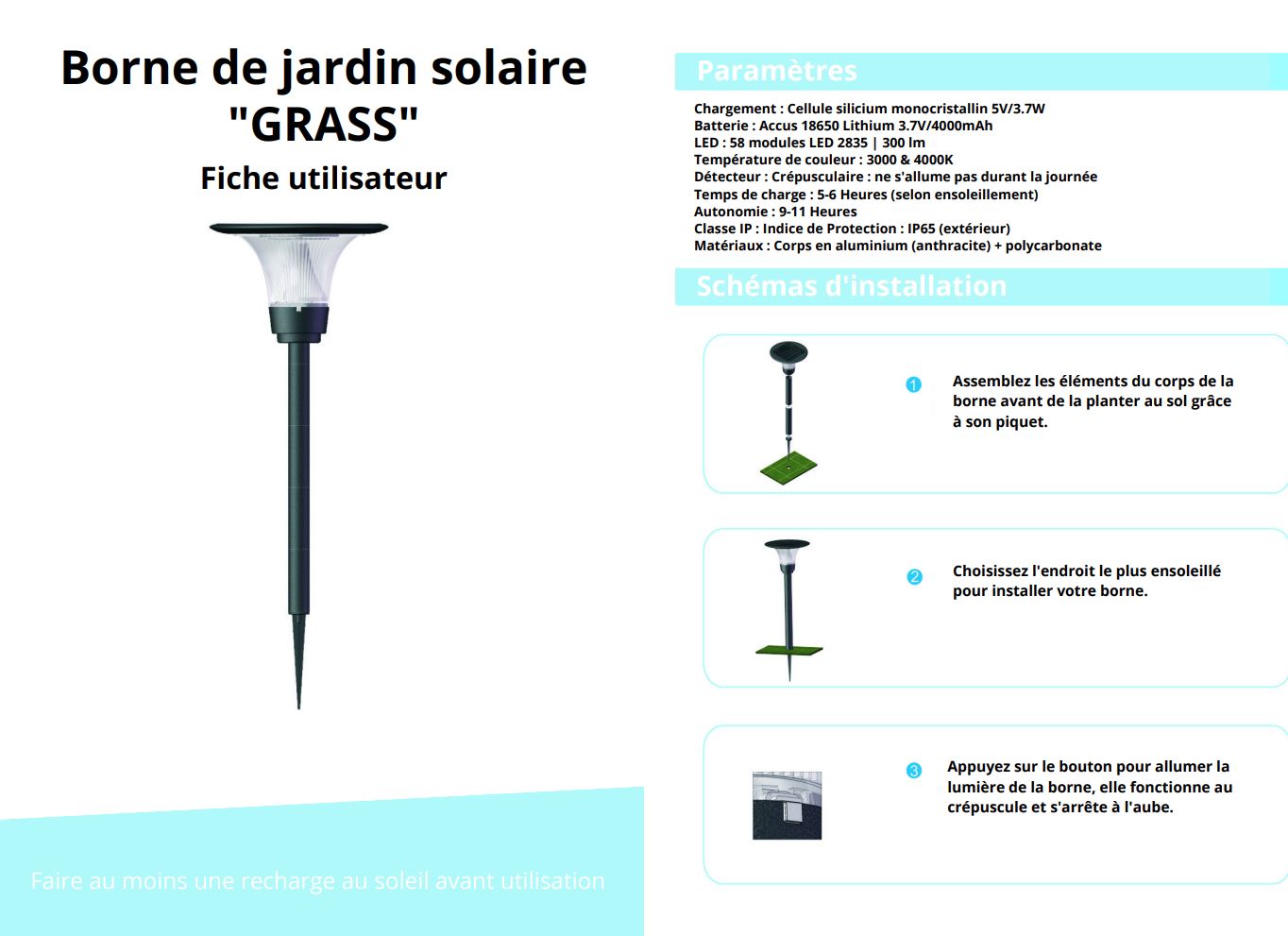 Borne solaire LED 3W sur piquet